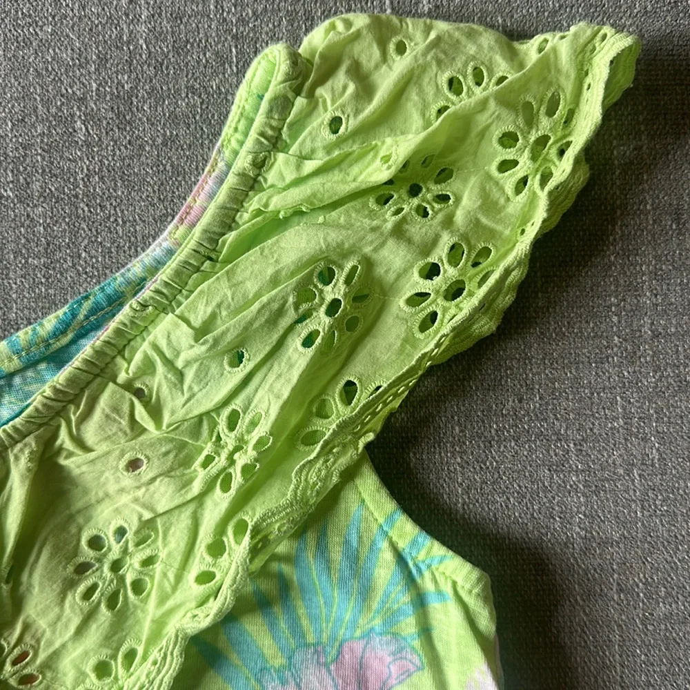 Justice Girls Lime Green Tropical Print Button Front Tank Top Size S